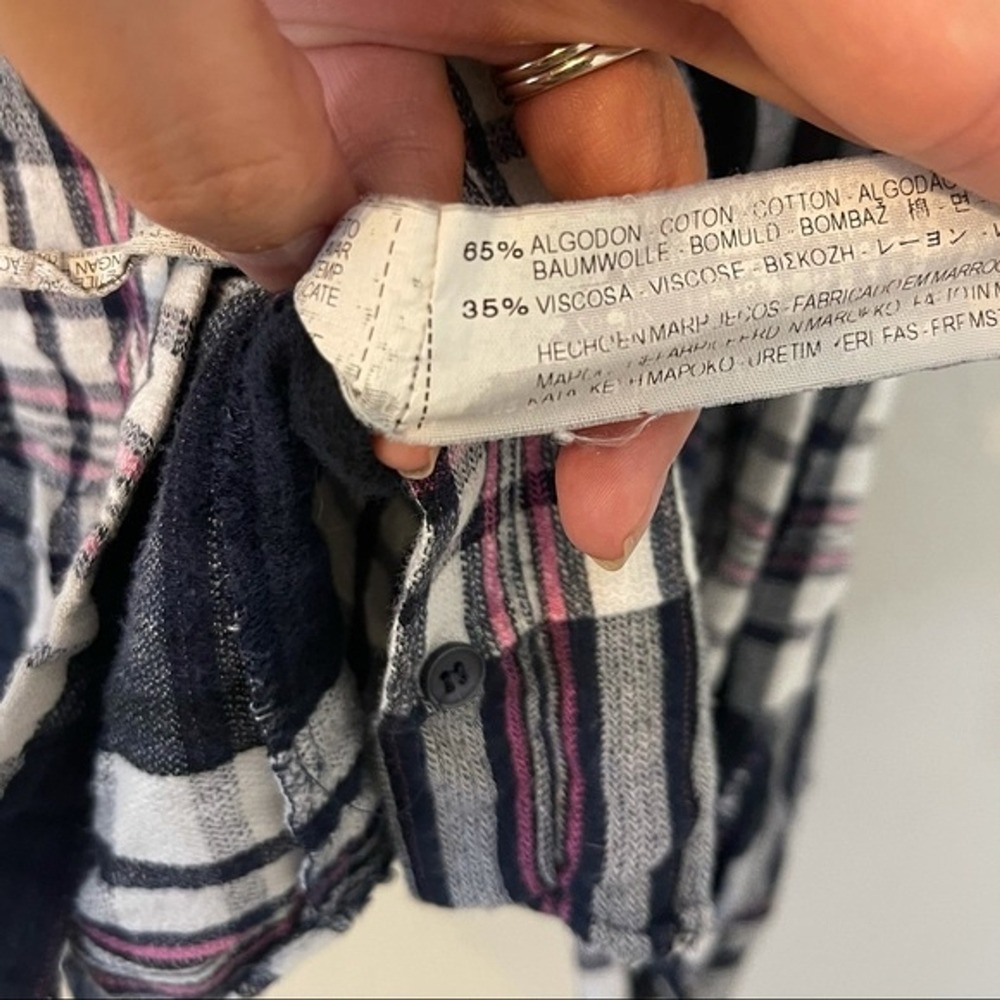 Zara Basic Womens Plaid Button Up Shirt Navy Blue Pink White Cotton Blend Size M - Picture 3 of 3